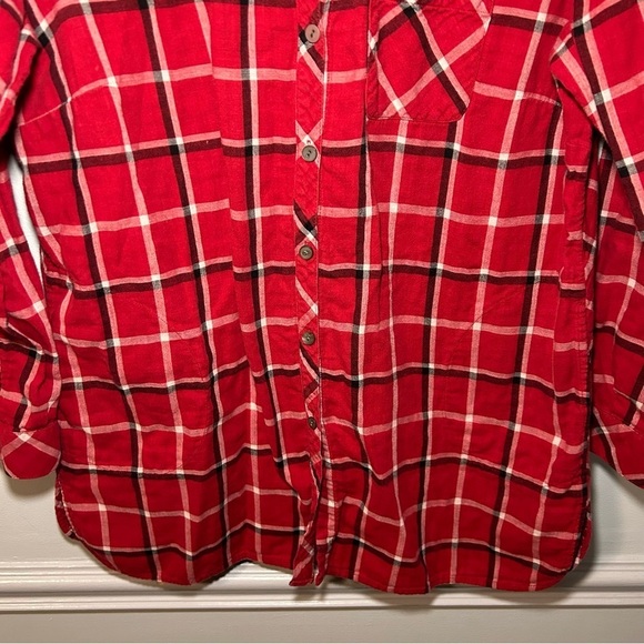 J. Jill Red Button Down Multi-Plaid Double-Cloth Long Tunic Size Medium Petite - Picture 4 of 9